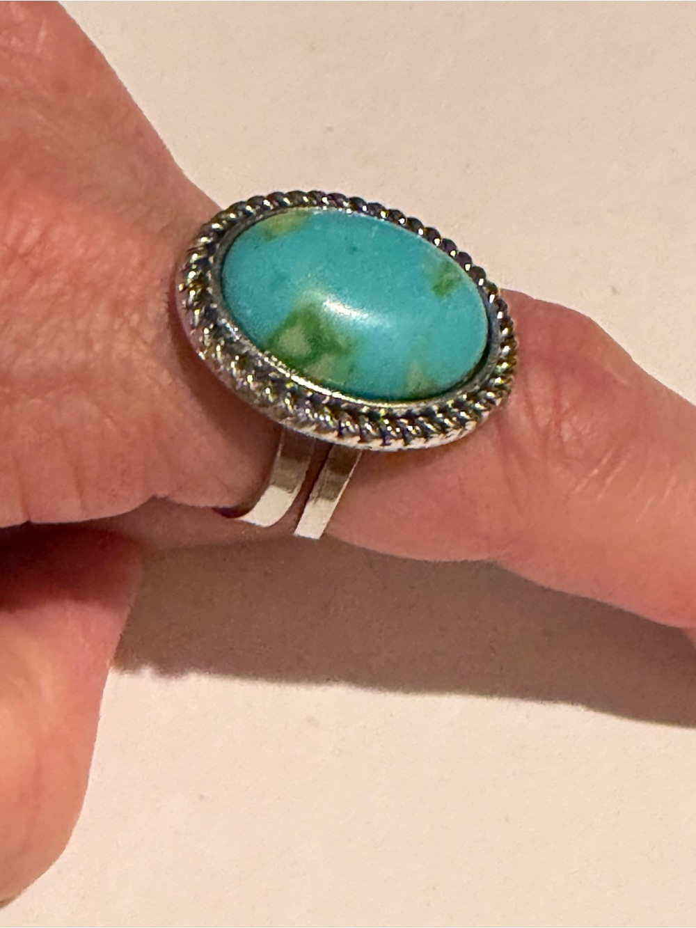Turquoise Oval Statement Ring in Silver-Tone